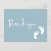 ベビー足ほこりっぽい青ミニマルモダン赤ちゃんシャワー ポストカード (正面)