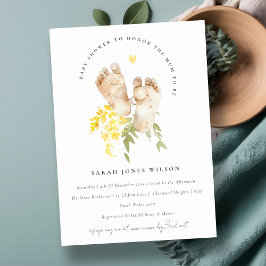 ベビー足イエローフローラベビー男女兼用シャワー 招待状