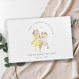 ベビー足イエローフローラ男女兼用ベビーシャワー ゲストブック