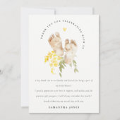 ベビー足イエローフローラ男女兼用ベビーシャワー サンキューカード (正面)