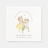 ベビー足イエローフローラ男女兼用ベビーシャワー スタンダードカクテルナプキン (正面)