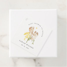 ベビー足イエローフローラ男女兼用ベビーシャワー フェイバータグ