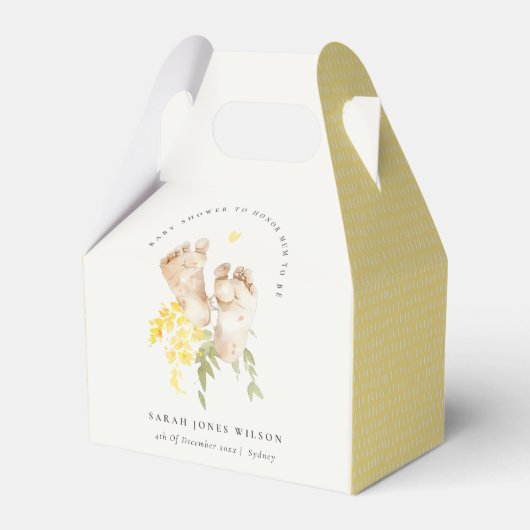 ベビー足イエローフローラ男女兼用ベビーシャワー フェイバーボックス (正面サイド)
