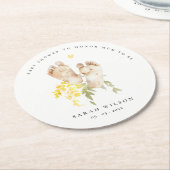 ベビー足イエローフローラ男女兼用ベビーシャワー ラウンドペーパーコースター (アングル)