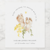 ベビー足イエローフローラ男女兼用ベビーシャワー ワインラベル (シングルラベル)