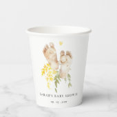 ベビー足イエローフローラ男女兼用ベビーシャワー 紙コップ (裏面)