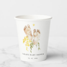 ベビー足イエローフローラ男女兼用ベビーシャワー 紙コップ