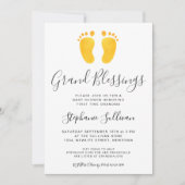 ベビー足イエロー祖母ベビーシャワー 招待状 (正面)