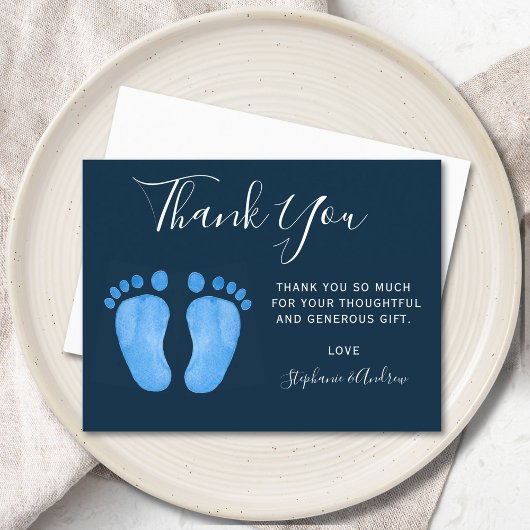 ベビー足ネイビーブルーベビーシャワーありがとう ポストカード