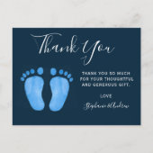 ベビー足ネイビーブルーベビーシャワーありがとう ポストカード (正面)