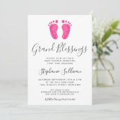 ベビー足ピンクおばあちゃん赤ちゃんシャワー 招待状 (スタンド正面)