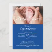 ベビー足フォトブルーホワイトボーイベビーシャワー 招待状 (正面)