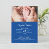 ベビー足フォトブルーホワイトボーイベビーシャワー 招待状 (スタンド正面)