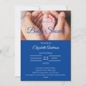 ベビー足フォトブルーホワイトボーイベビーシャワー 招待状 (正面)