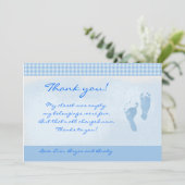 ベビー足ブルーベビーシャワーありがとうフラットカード サンキューカード (スタンド正面)