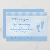 ベビー足ブルーベビーシャワーありがとうフラットカード サンキューカード (正面/裏面)