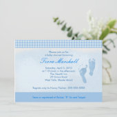 ベビー足ブルーベビーシャワー招待状サイズ: 5 x 7 招待状 (スタンド正面)