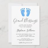 ベビー足ブルー祖母ベビーシャワー 招待状 (正面)