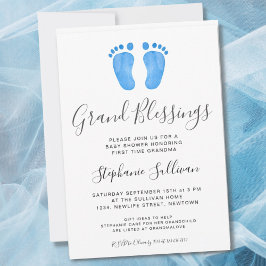ベビー足ブルー祖母ベビーシャワー 招待状