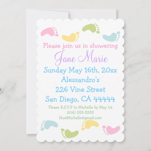 ベビー足プリントベビーシャワー招待状 招待状 (正面)