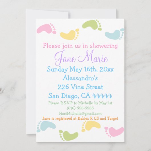 ベビー足プリントベビーシャワー招待状 招待状 (正面)