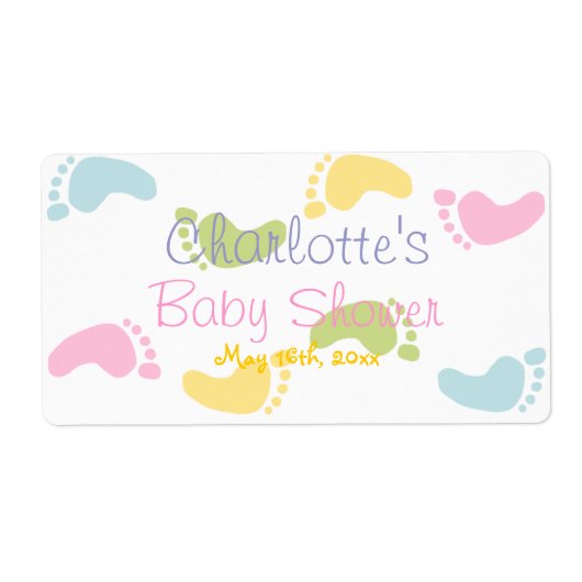 ベビー足プリントベビーシャワー水ボトルラベル ラベル (正面)