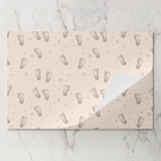 ベビー足ボーイガールシャワーベージュ紙ランチョンマット ペーパーパッド (折り畳み)