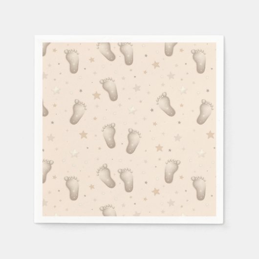 ベビー足ボーイガールシャワーベージュ スタンダードカクテルナプキン (正面)