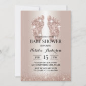 ベビー足モダンバラ金ゴールドグリッターベビーシャワー 招待状 (正面)