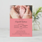 ベビー足写真白黒ピンクガールベビーシャワー 招待状 (スタンド正面)