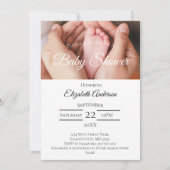 ベビー足写真白黒ボーイガールベビーシャワー 招待状 (正面)