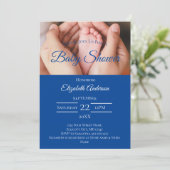 ベビー足写真 青 白 男の子 ベビーシャワー 招待状 (スタンド正面)