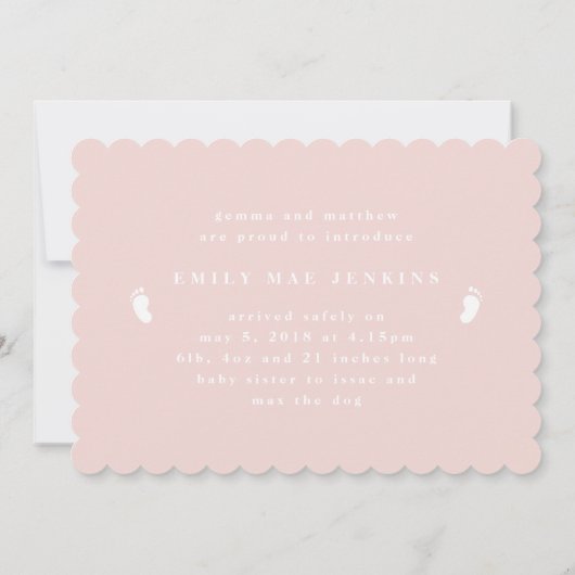 ベビー足指イニシャル誕生の発表 案内状 (裏面)