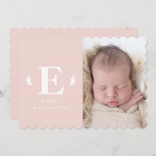 ベビー足指イニシャル誕生の発表 案内状 (正面/裏面)