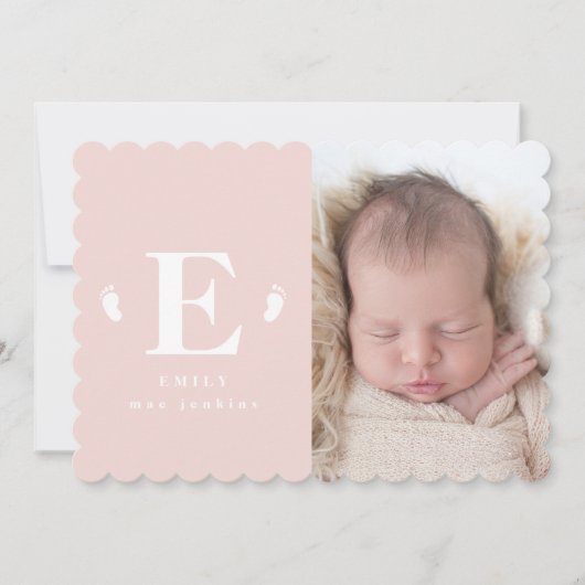 ベビー足指イニシャル誕生の発表 案内状 (正面)