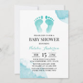 ベビー足水彩ターコイズベビーシャワー 招待状 (正面)