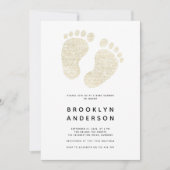 ベビー足金ゴールドグリッター男女兼用ベビーシャワー 招待状 (正面)