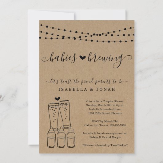 ベビー醸造カップルの三つ子の赤ちゃんシャワー 招待状 (正面)