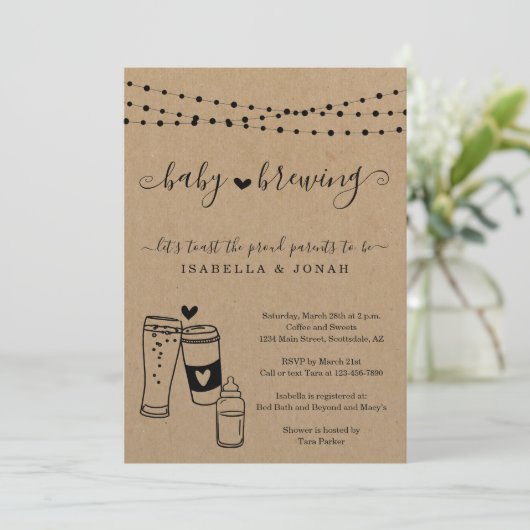 ベビー醸造カップルの男女兼用赤ちゃんシャワー 招待状 (スタンド正面)