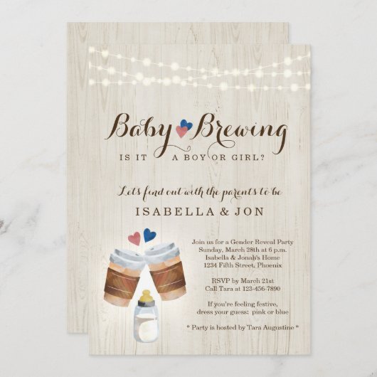 ベビー醸造コーヒーまたは紅茶ジェンダーがパーティーinvを明らかにする 招待状 (正面/裏面)