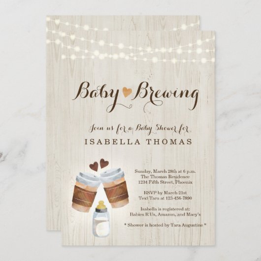 ベビー醸造コーヒー又はお茶ベビーシャワー招待状 招待状 (正面/裏面)