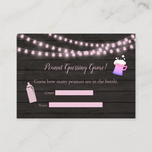 ベビー醸造ピンク推量ゲーム赤ちゃんシャワー エンクロージャーカード (正面)