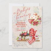 ベビー醸造ヴィンテージレトロ紅茶パーティーレッド水玉模様 招待状 (正面)