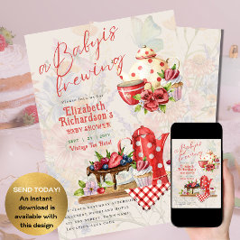 ベビー醸造ヴィンテージレトロ紅茶パーティーレッド水玉模様 招待状