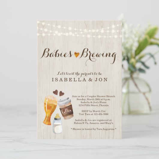 ベビー醸造双子カップルの赤ちゃんシャワー招待状 招待状 (スタンド正面)