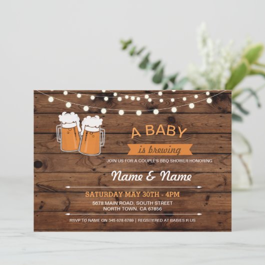ベビー醸造用シャワービールが木材を照らす招待状 招待状 (スタンド正面)