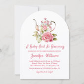 ベビー醸造茶パーティー女の子の赤ちゃんシャワーピンク 招待状 (正面)