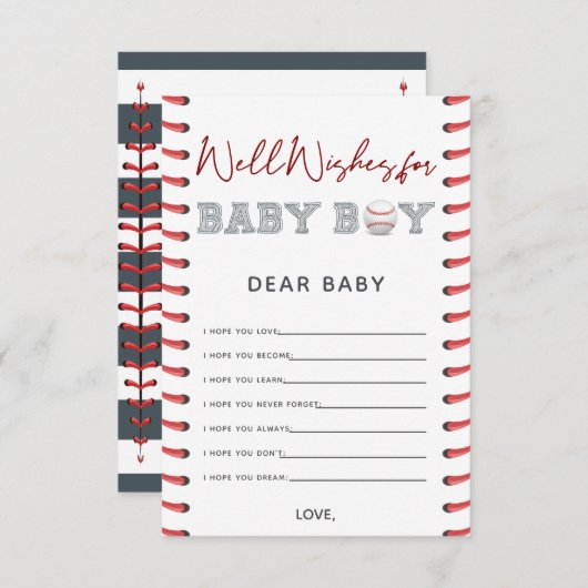 ベビー野球の赤ちゃんシャワーの願い エンクロージャーカード (正面/裏面)