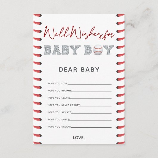 ベビー野球の赤ちゃんシャワーの願い エンクロージャーカード (正面)