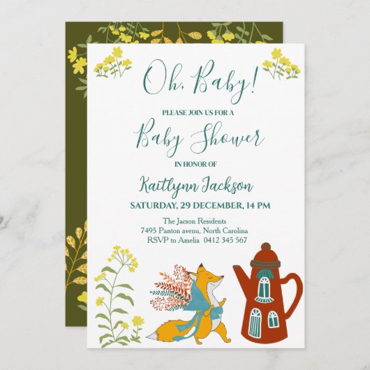 ベビー野生動物園赤ちゃんシャワー 招待状 (正面/裏面)